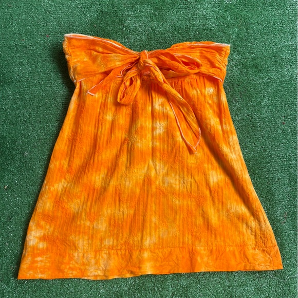 Orange & white tie die strapless top w/ tie in back size L - Picture 5 of 7